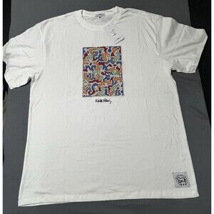 Fashion Nova Men Keith Haring Pop Art Graphic Print T-Shirt White XXL Crew Neck